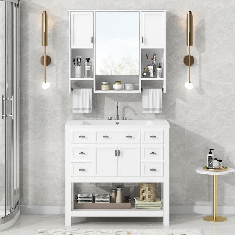 Bathroom Vanity with Top Sink,Mirror Cabinet with Towels Bar