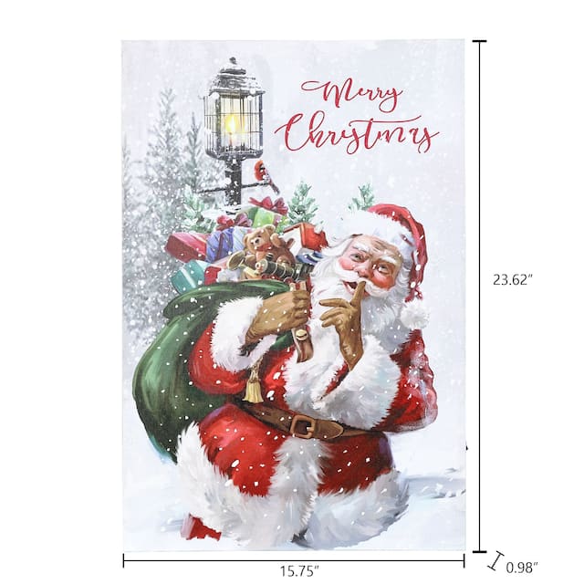 Merry Christmas Santa Winter Scene Lighted Canvas Print - 23.62" H x 15.75" W x 0.98" D