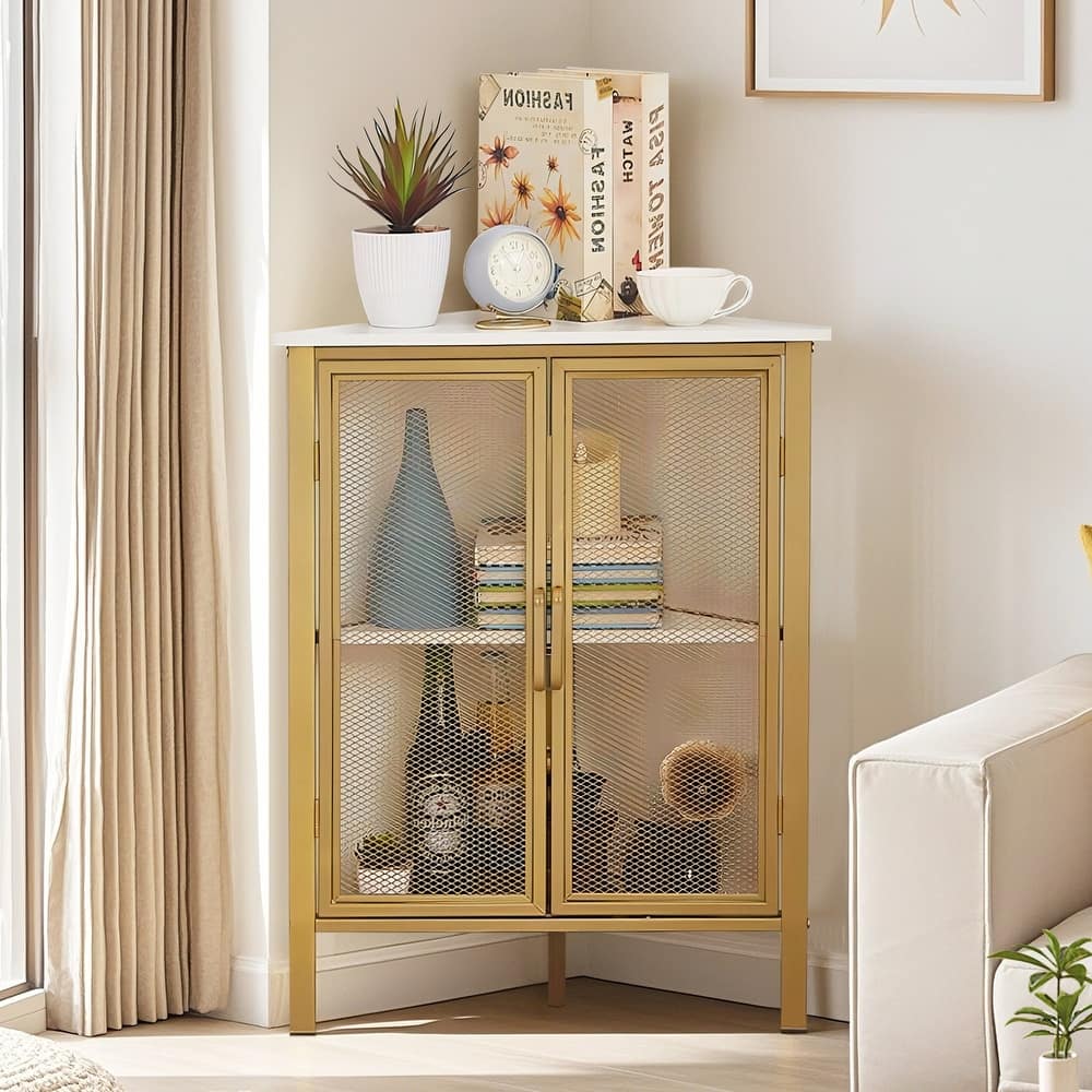 VECELO Triangular Corner Cabinet 27.5" 3-tier End Table with Mesh Doors For Small Spaces Indoor Outdoor(1PCS/2PCS)