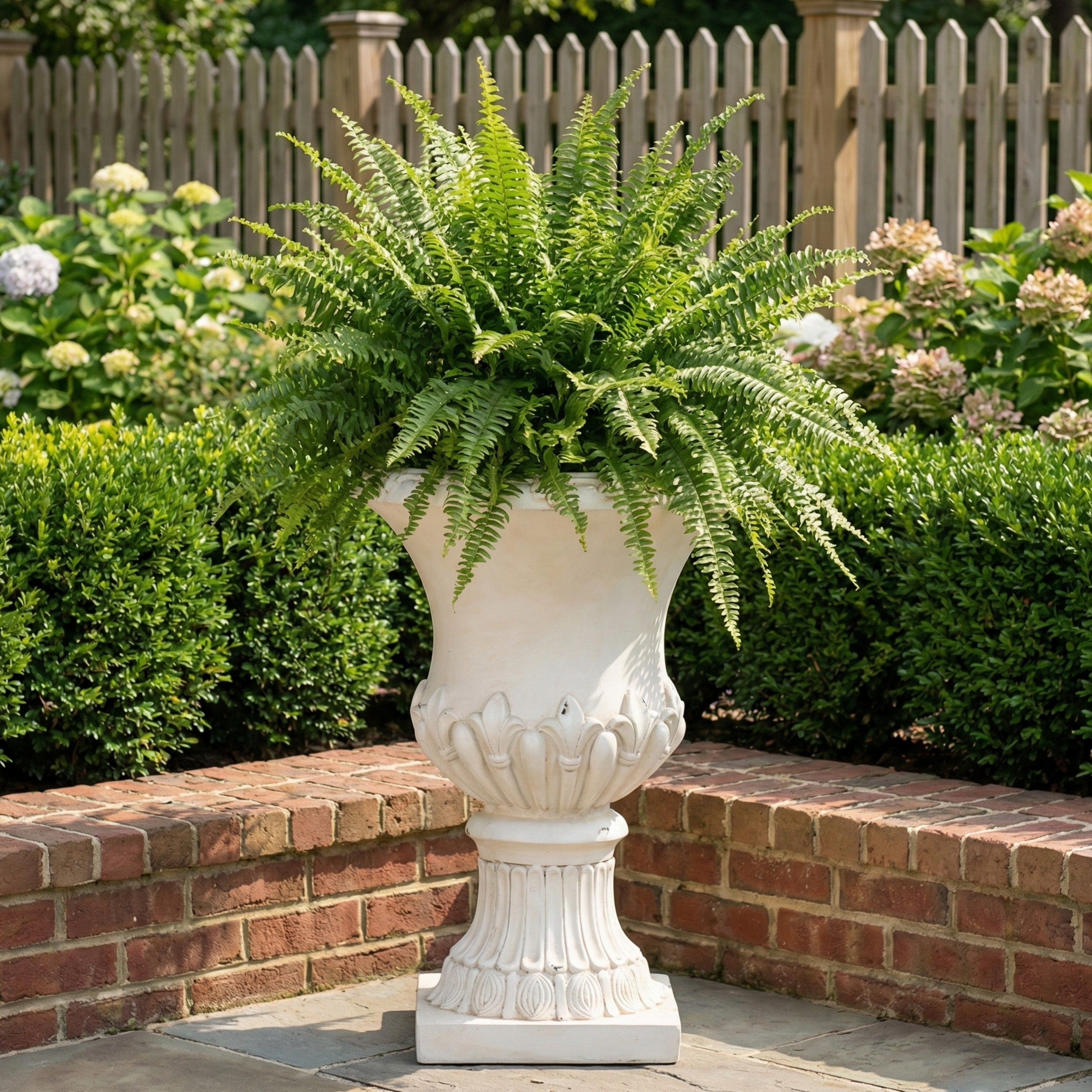 Christopher Knight Home - Classical 24.8"H Outdoor Antique White Pedestal Urn Planter with Fleur-de-Lis Design