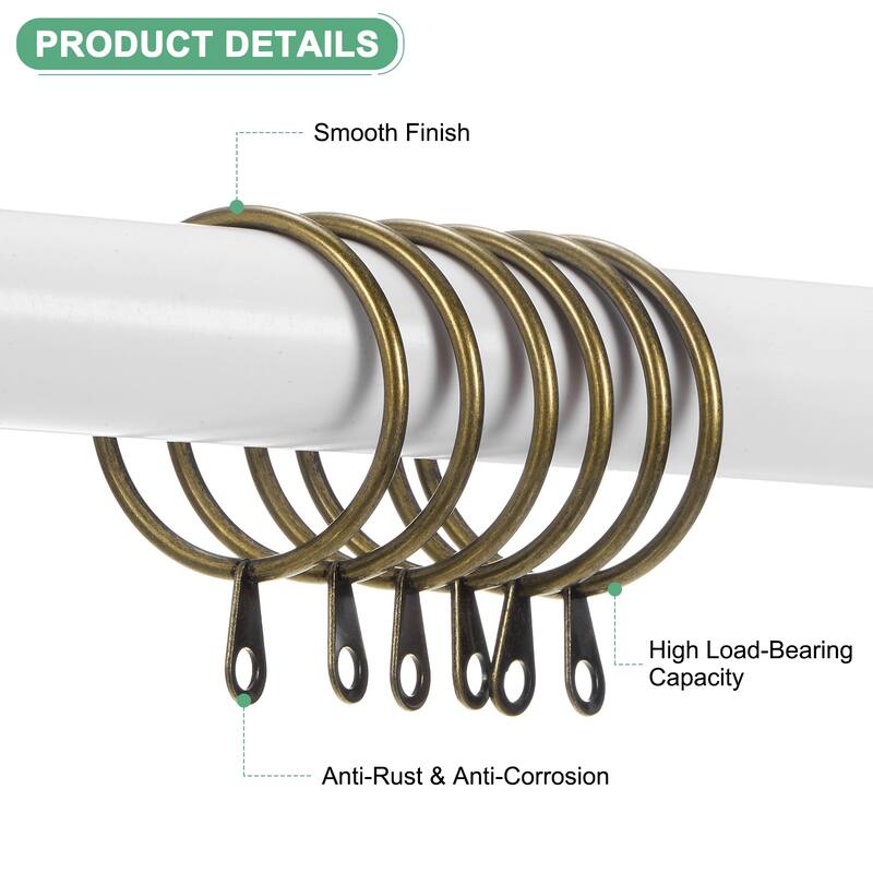 20-Pack Curtain Rings W Eyelet, I D Metal Rings for Curtain Rods - Green Bronze - 1 Inch
