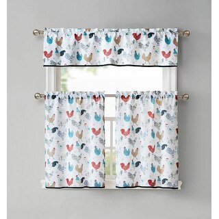 Kate Aurora Multi Rooster Complete 3 Pc Kitchen Curtain Tier ...
