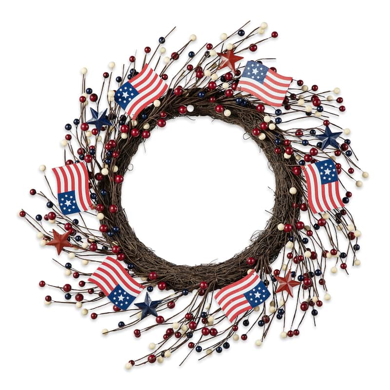 Glitzhome Americana Flag Patriotic Round/Heart Berry Wreaths
