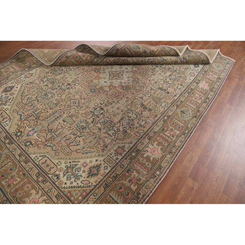 Hand Knotted Oriental 100% Wool Carpet Traditional Medallion Peach Tabriz Area Rug - 9' 7'' X 6' 7''