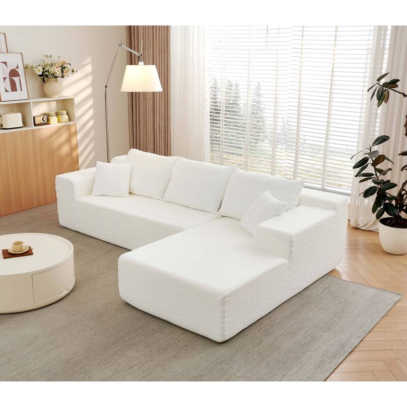 Modular Deep Seat Chaise Lounge Couch Chenille L-shaped Sectional Sofa with Pillows, Connecting Clasps and Non-slip Design
