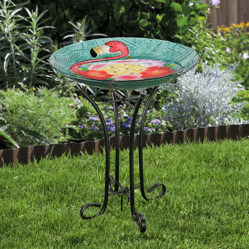 Teamson Home 17.8" Fusion Glass Birdbath with Metal Stand