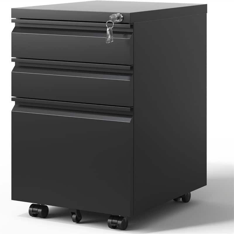 3 Drawer Mobile File Cabinet - Black