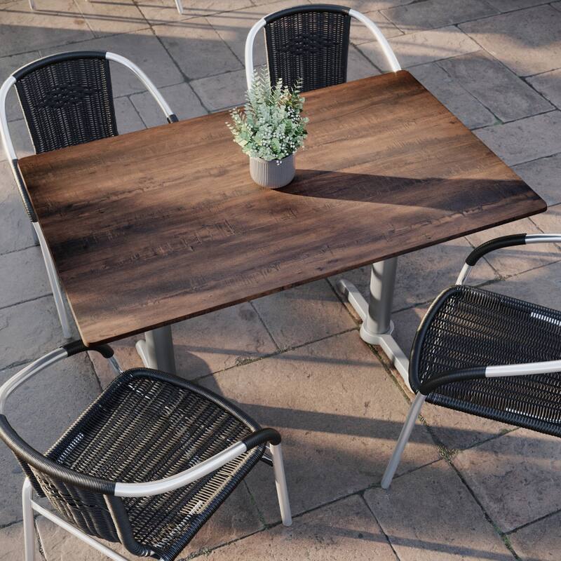 Commercial All-Weather HPL Tabletop with Dual T Bases - 48"W x 30"D x 31.25"H