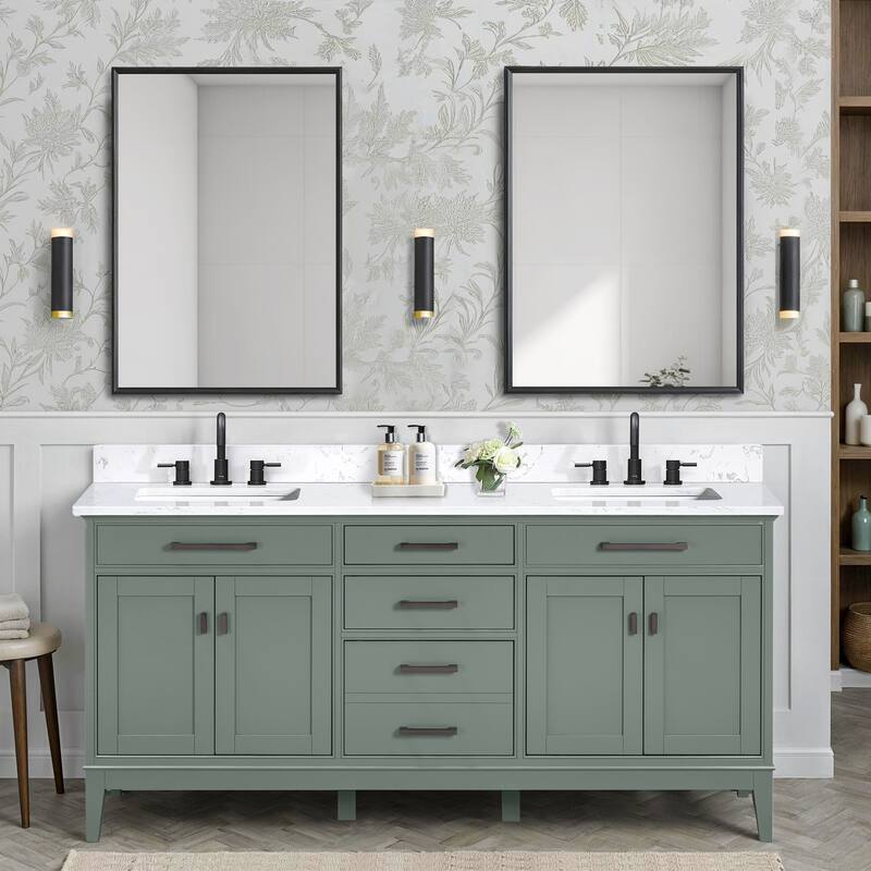 Madison 72 in. Double Sink Bathroom Vanity with Engineered Stone Top - 73" x 22"D x 35"H