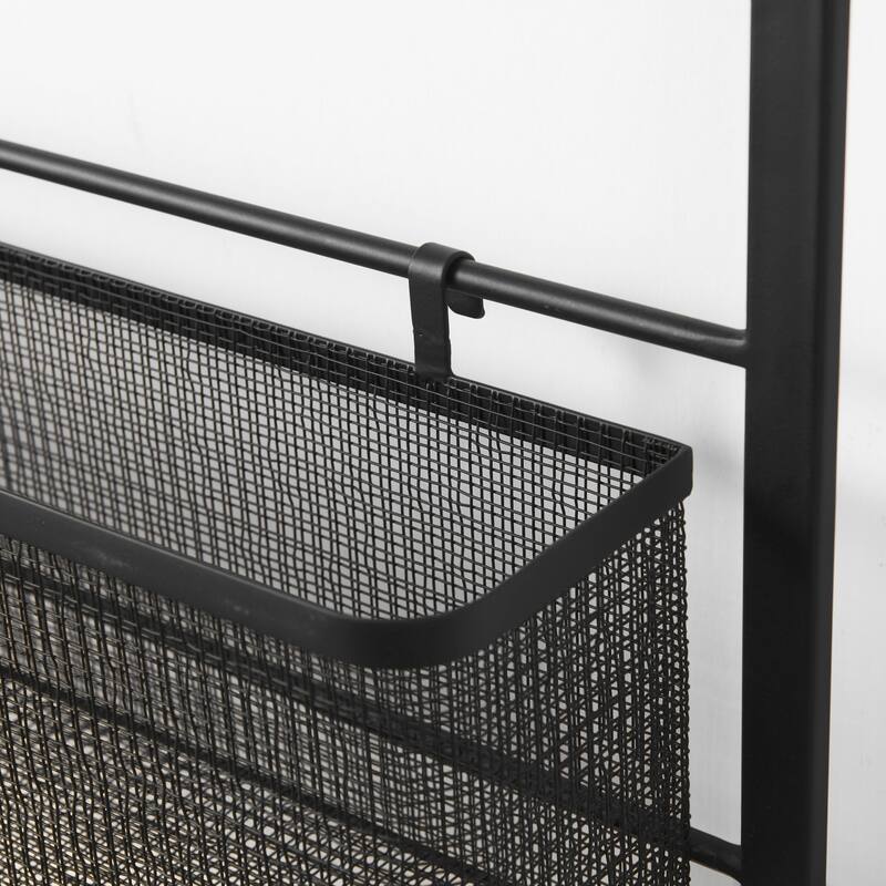 Macrinus Black Metal With Mesh Baskets Wall Mounted Shelving Unit - 23.4"W x 5.5"D x 38.6"H