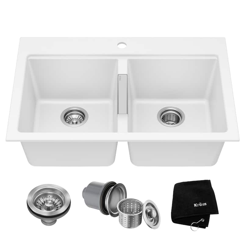 KRAUS Granite 33 inch 2-Bowl Undermount Drop-in Kitchen Sink