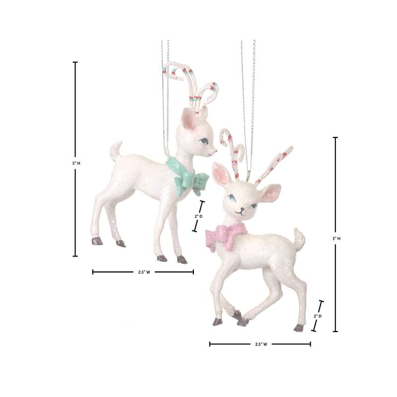 5" Resin Candy Deer Ornament Set of 2