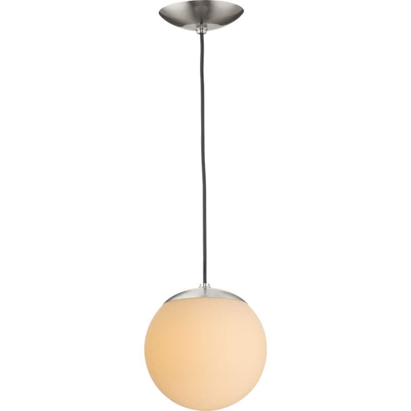 Atwell Collection Brushed Nickel and Opal Glass Globe Small Hanging Pendant Light - 8 in x 8 in x 8.5 in