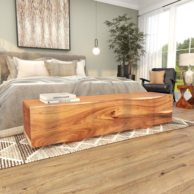 Brown Wood Block Bench with Elevated Base