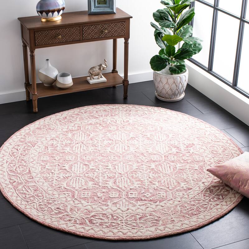 SAFAVIEH Handmade Metro Heidur Wool Rug - 6' Round - Dark Pink/Ivory