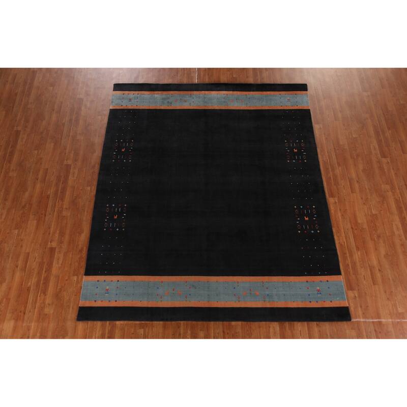 Hand Knotted Oriental 100% Wool Carpet Tribal Tribal Navy Blue & Blues Gabbeh Area Rug - 9' 8'' X 8' 0''