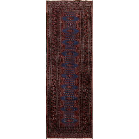 Vintage Geometric Bokhara Oriental Runner Rug Hand-knotted Wool Carpet - 2'9" x 8'10"