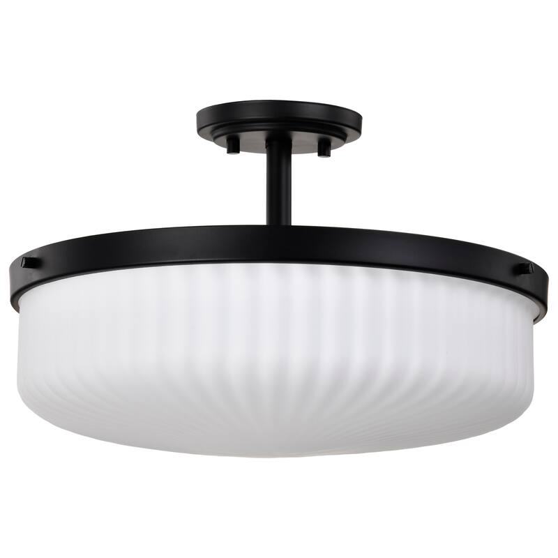 Solara Semi Flush Mount Matte Black Finish Frosted Ribbed Glass - Matte Black