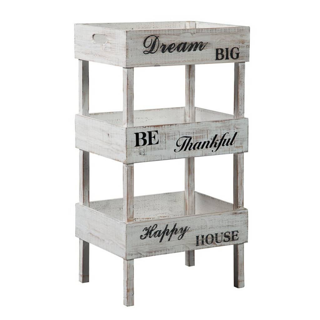 Wooden Storage Shelf with 3 Open Cases and Cut Out Handle, Antique White