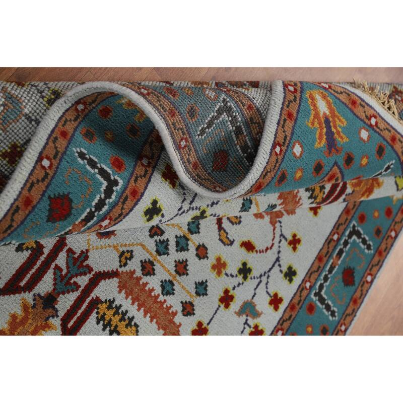 Hand Knotted Oriental 100% Wool Carpet Transitional Floral Navy Blue & Blues Oushak Area Rug - 5' 11'' X 4' 0''