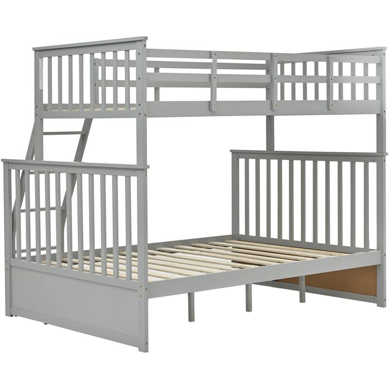 Gray Twin Over Full Bunk Bed with Ladder and Safety Rails