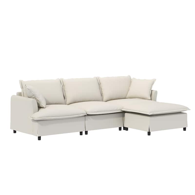 94" Chenille L-Shaped Sectional Sofa with Ottoman & Pillows