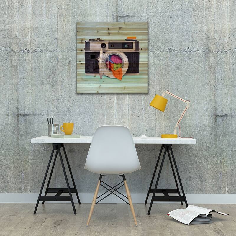 Washing Camera Print On Wood by Paul Fuentes - Multi-Color