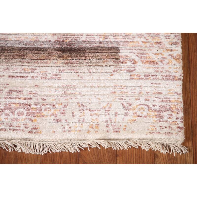 Striped Abstract Oriental Accent Rug Handmade Wool Carpet - 4'1"x 5'10"