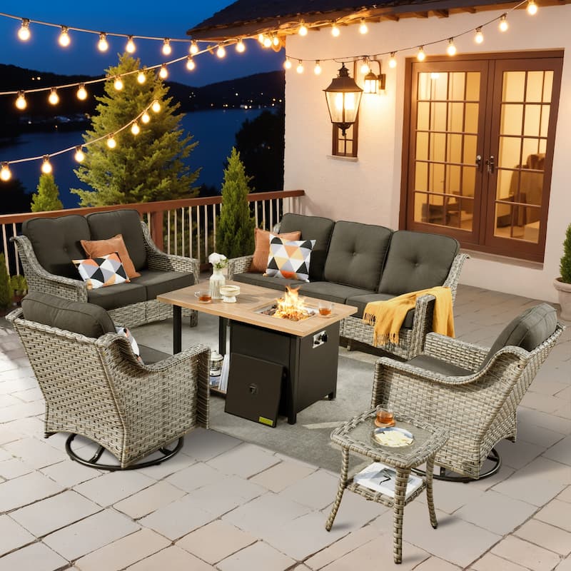 XIZZI 6-Piece Outdoor High-back Furniture Swivel Chair Set - Black