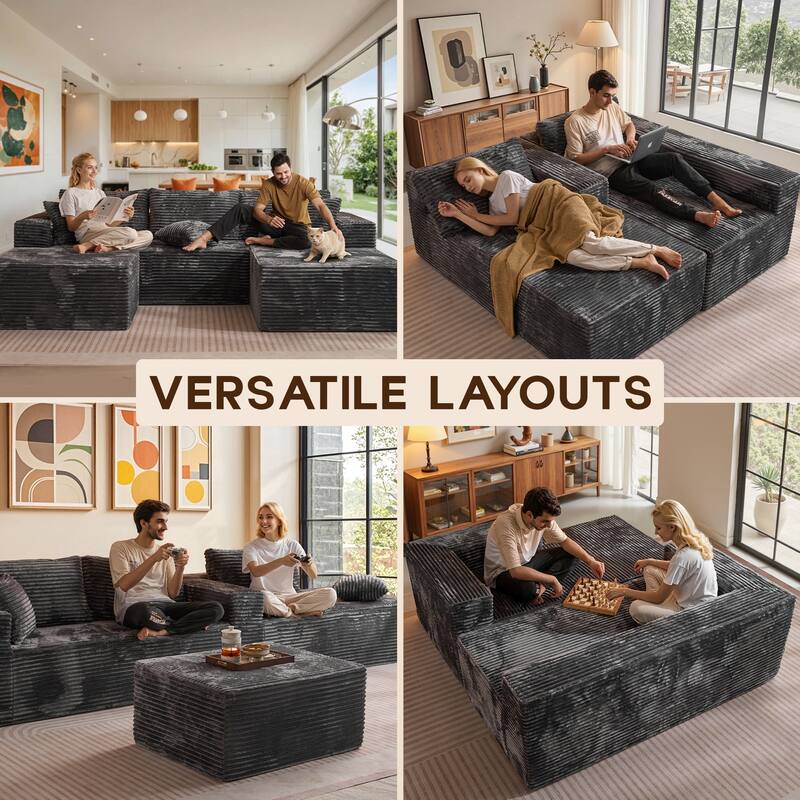 OVIOS All-Foam Cloud L-Shaped Lounger Sofa​ ​​With Ottoman​