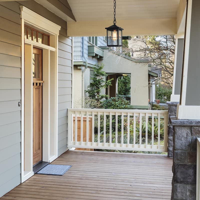 Bern Modern Farmhouse 1-Light Black Outdoor Pendant Light Patio Lantern - L 6" x W 6" x H 11.5"