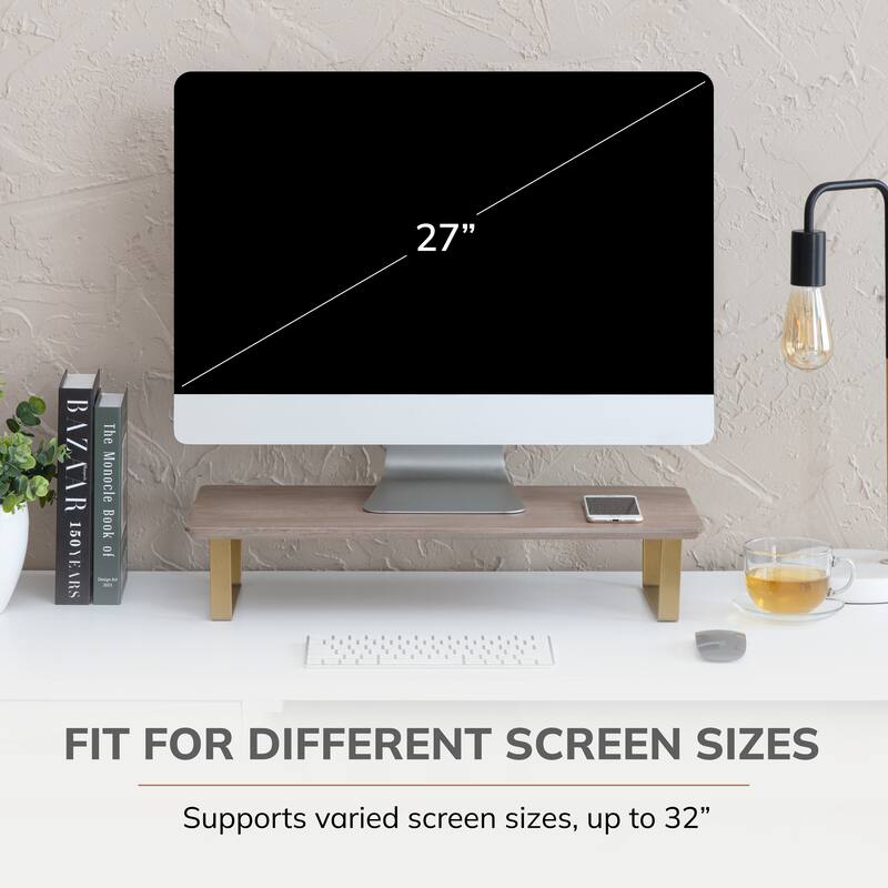 Jani Wood Monitor Stand Riser Desk - Ergonomic Design Stand, Desktop Organizer Table for Home, Office Workspace, Gaming Desk
