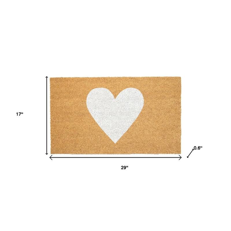 HomeRoots 17" X 29" Brown And White Heart Outdoor Coir Door Mat - 17.00' X '29.00