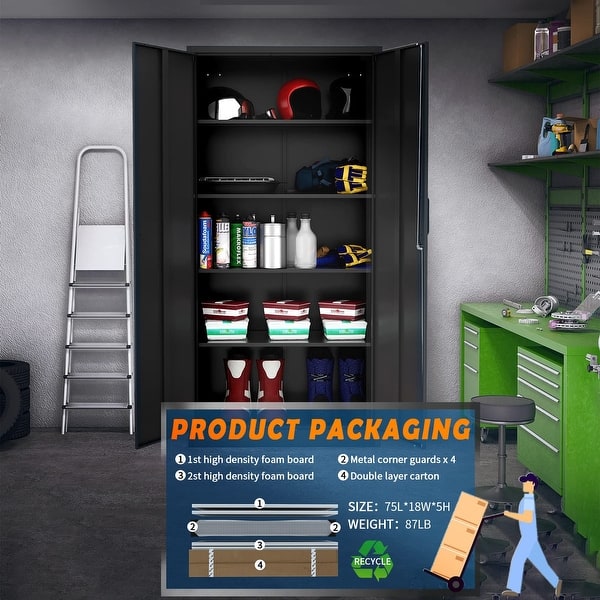 Mlezan Metal Storage Cabinets With Lock, Garage Storage Cabinet With 2 Door And 5 Adjustable Shelves For Home Office Gym Garage Grey White
