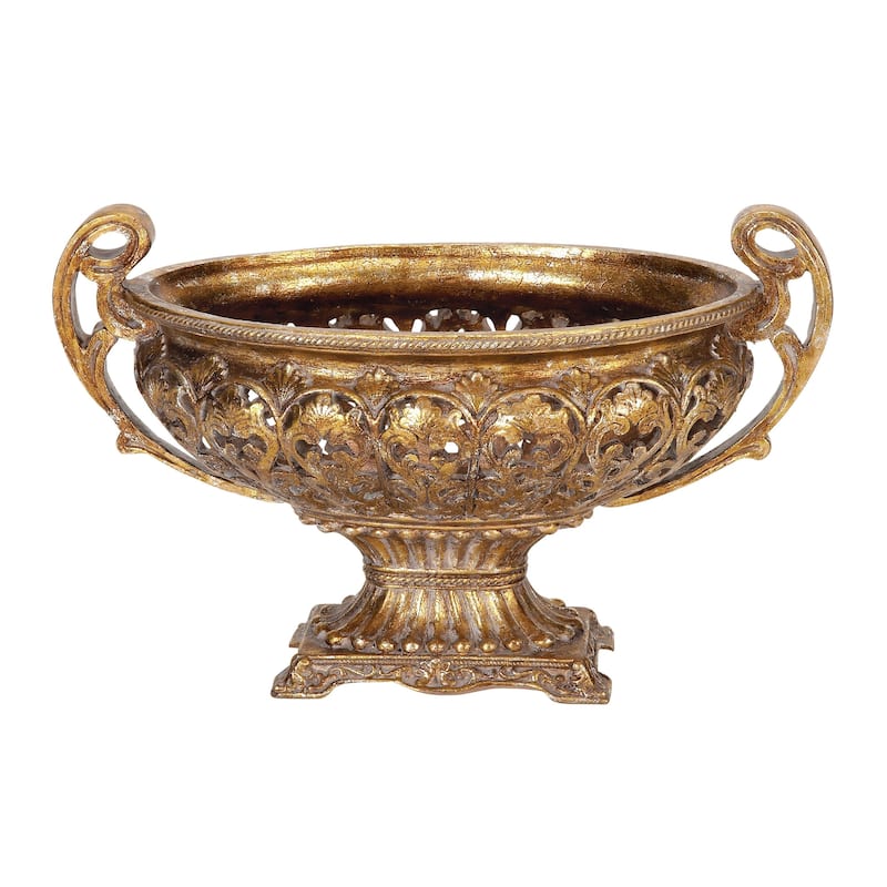 Polystone Ornate Decorative Decorative Bowl with Handles - Gold - Roche River Decor - Gold