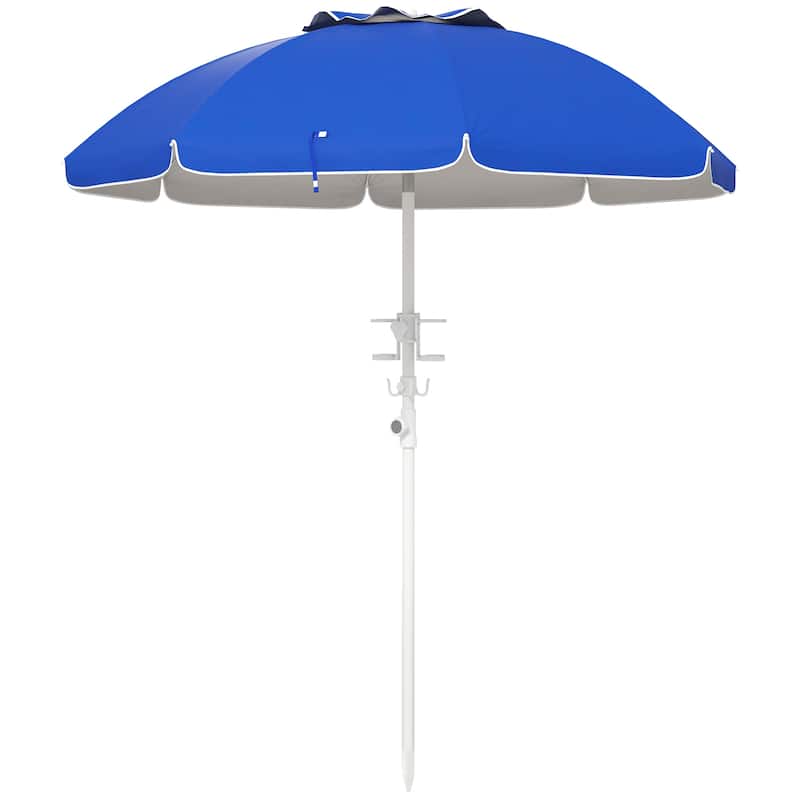 Outsunny 5.7' Portable Beach Umbrella with Tilt, Adjustable Height, 2 Cup Holders, Hook, Ruffled Outdoor Umbrella