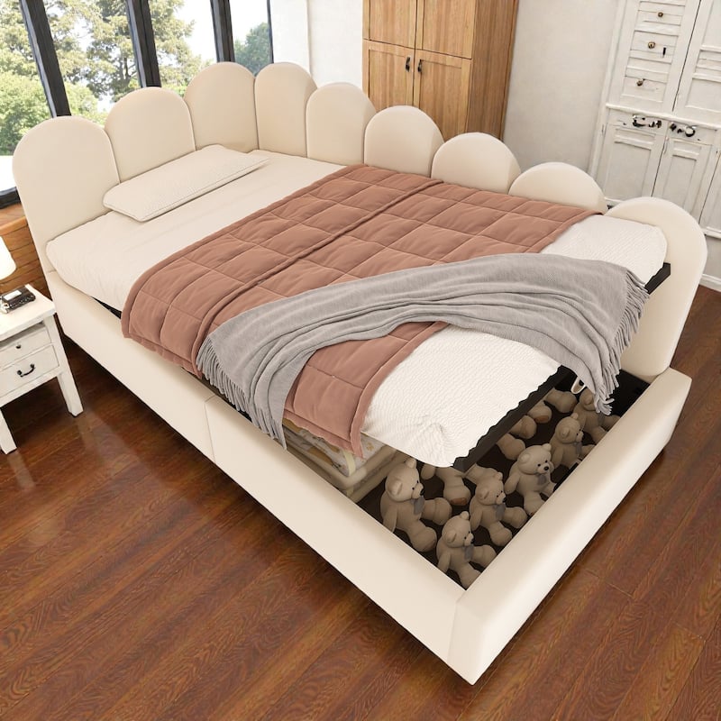 Twin Upholstered Daybed with Hydraulic Storage, Velvet Ottoman Sofa Bed with Metal Slatted Frame for Small Spaces