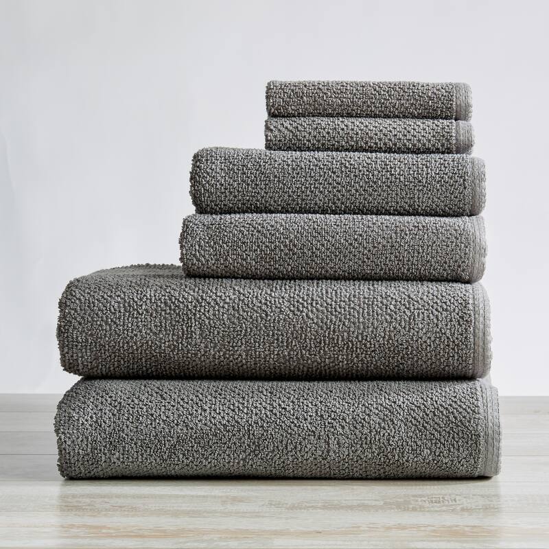 Luxurious Cotton Popcorn Textured Towel Set - 6 Piece Set - Dark Grey