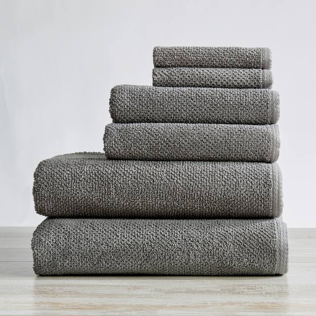 Great Bay Home Cotton Popcorn Textured Towel Set - 6 Piece Set - Dark Grey
