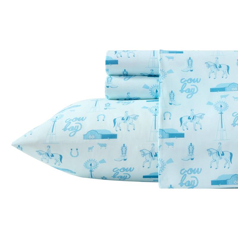 Wrangler Kids Printed Cozy Sheet Set - Horse Farm Blue - Twin
