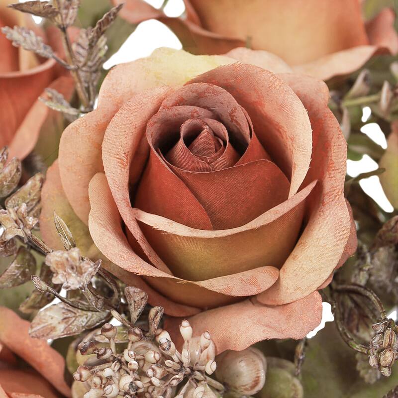Set of 2 Brown Artificial Rose Flower Stem Bush Bouquet 15in - 15" L x 8" W x 8" DP