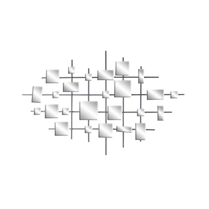 Metal Geometric Home Wall Decor with Square Mirrored Accents - Black - Roche River Decor