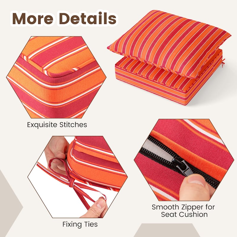 Gymax Deep Seat Chair Cushion Pads Set Indoor/Outdoor w/ Rope Belts
