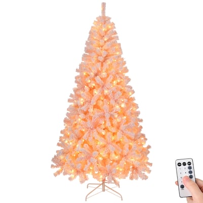 7ft Snowy Pink Christmas Tree with 400 LED Lights and 1000 Branch Tips Remote Included Stand - 7 Feet