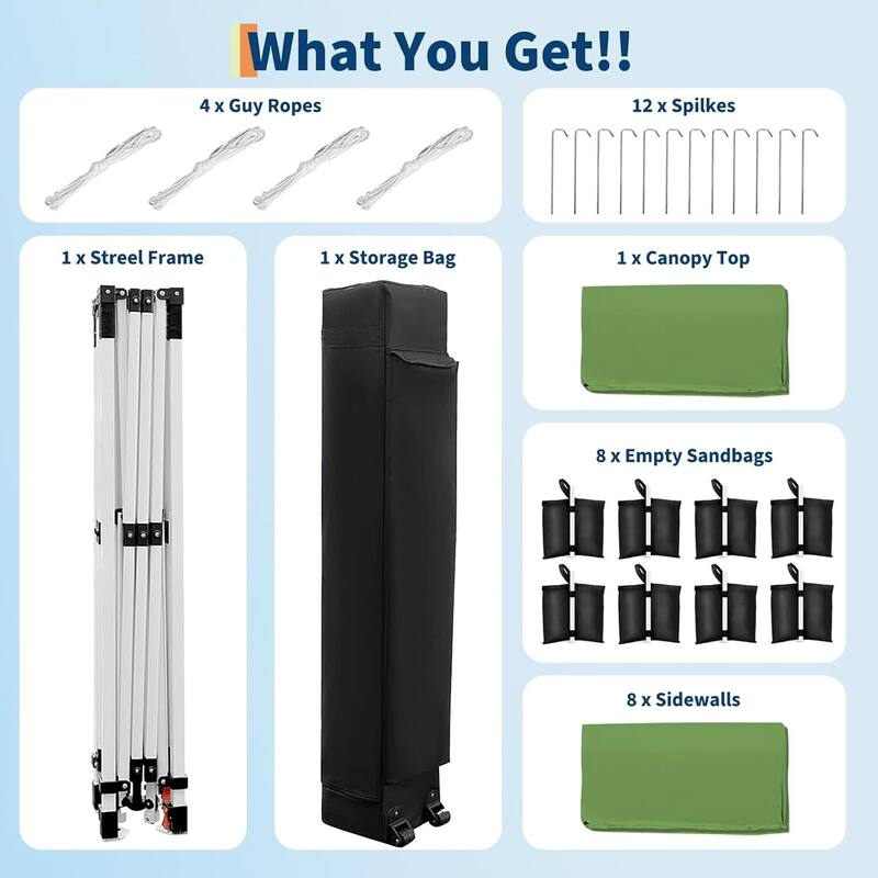 10x30 Outdoor Pop Up Canopy with 8 Sidewalls and Portable Roller Bag