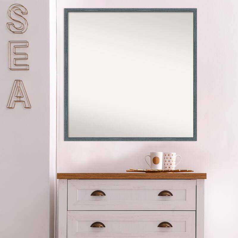 Non-Beveled Wood Wall Mirror - Dixie Blue Grey Rustic Narrow Frame
