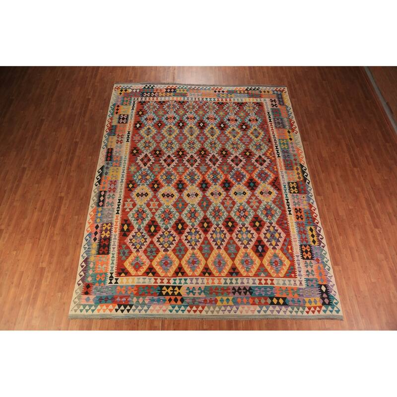 Reversible Kilim Rug Flatweave Multi-Color Wool Carpet - 10'2"x 12'10"