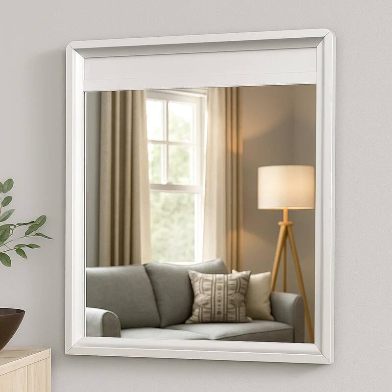 Broy 40 Inch Dresser Mirror, Champagne Gray Wood, Rounded Edges - Champagne Gray