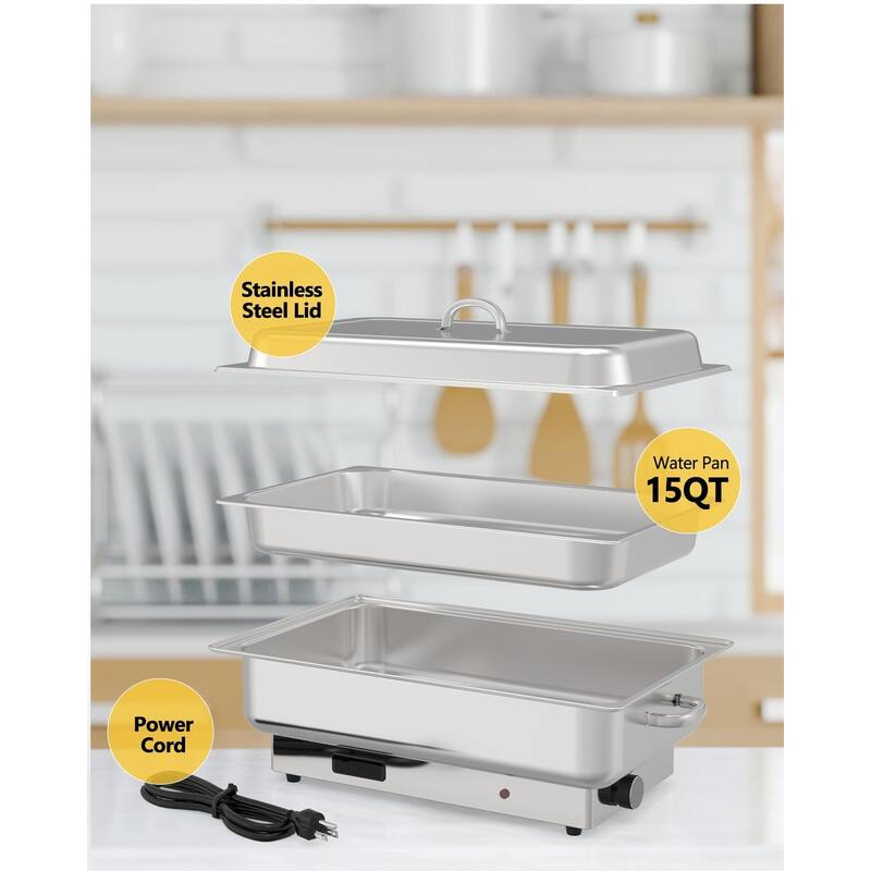 2 x 4.5QT Half-Size Electric Chafing Dish Food Servers and Warmers Stainless Steel Chafing Dish Buffet Set