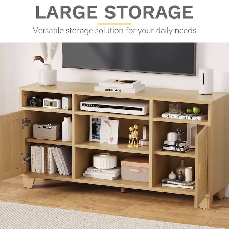 Rattan TV Stand for TVs up to 65 Inch with Rattan Door - 58 inches